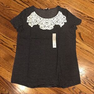 New CROFT & BARROW Navy White Stripe Lace Top M